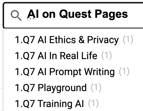 screenshot of the Index search using AI on Quest Pages filter.