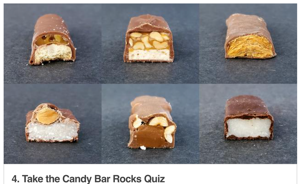 Image showing a cross section of different candy bars. 