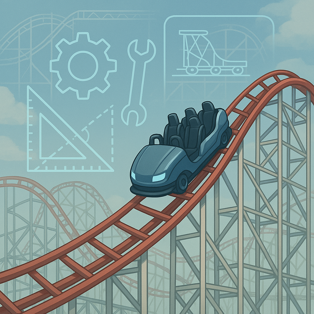 Roller coaster with engineering tools represented.