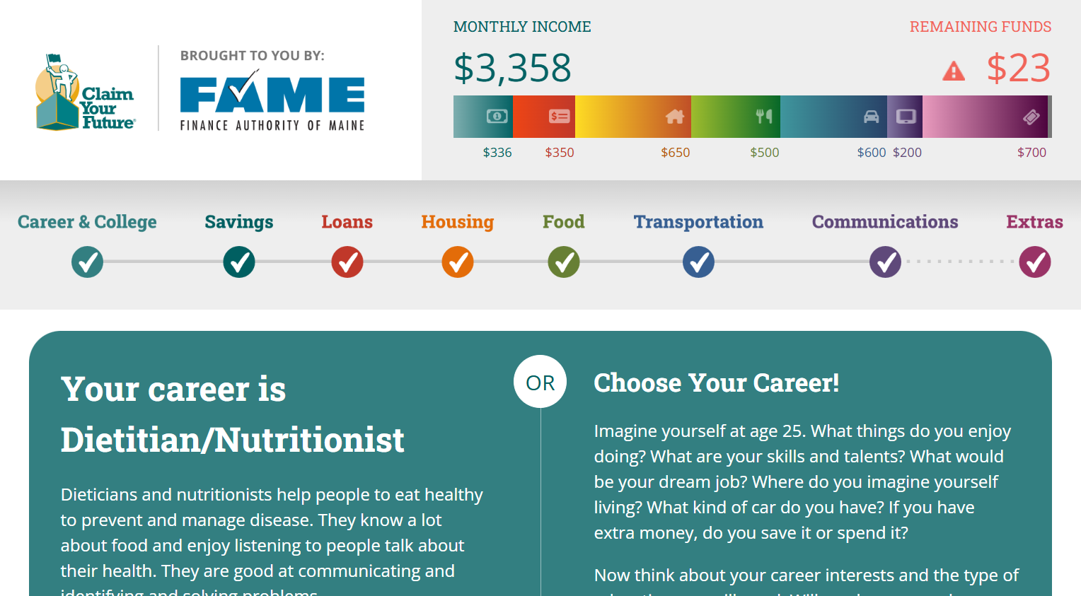 Screenshot of the FAME Claim your Future website