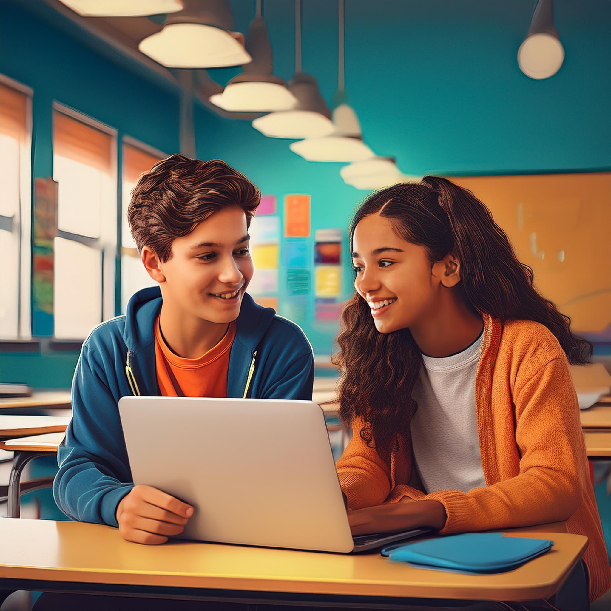 Teens working on a laptop giving constructive feedback